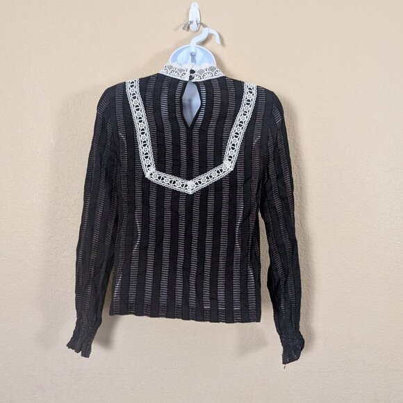 Jaspal Whimsigoth Blouse Lace Witchy Highneck Goth Semi Sheer XS Coquette - Picture 6 of 10